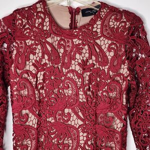 Akira Chicago Black Label‎ Red Lace Bodycon Dress with Nude Lining Size Medium